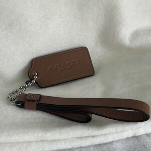 COACH 2.25" Hang Tag Fob & 4" Strap Saddle Tan Brown Leather, Silver Ball Chain